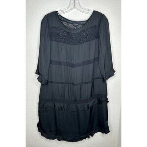 Who What Wear Dress Womens L Black Boho Crocheted Ruffle Tiered Fairy Whimsigoth